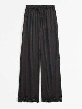 Abercrombie&fitch Black Satin Lace Trim Drawstring Pants